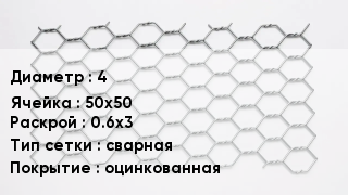 Сетка для габионов 4 50х50 0.6х3 сварная оцинкованная